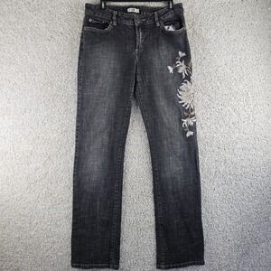 Metro 7 Black Straight Leg Embroidered Flowers Jeans Sz 31x32.5 Cottagecore